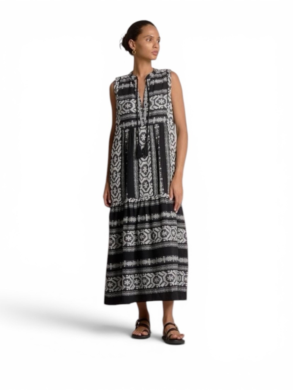 NWT, Ret $110, Elan Sleeveless Cotton Cover-Up Midi Dress | Black White | Medium